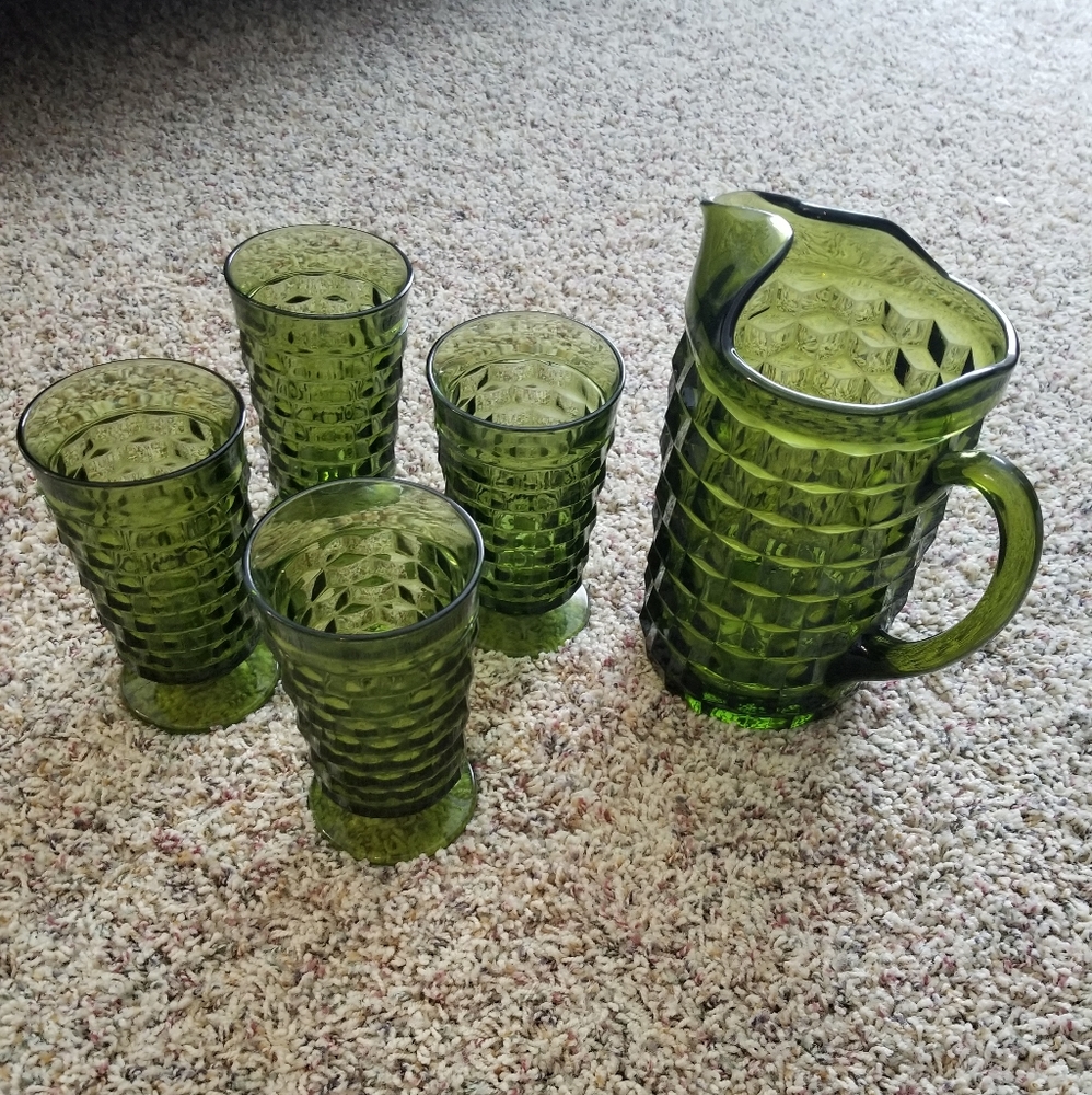 Green pitcher and matching glasses